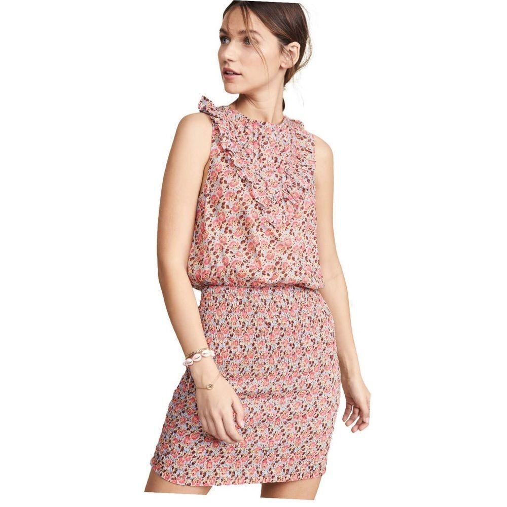 Free People floral Ruffled smoked mini dress size XS